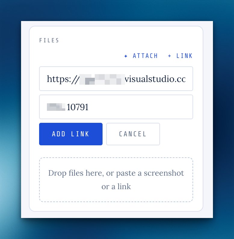 A file upload dialog box with fields for attaching links and files, including an "Add Link" button and a drop zone for uploading content.